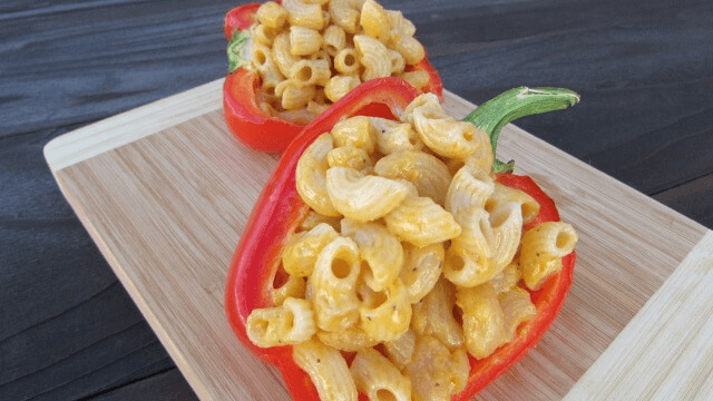 Vegan mac and cheese stuffed bell peppers