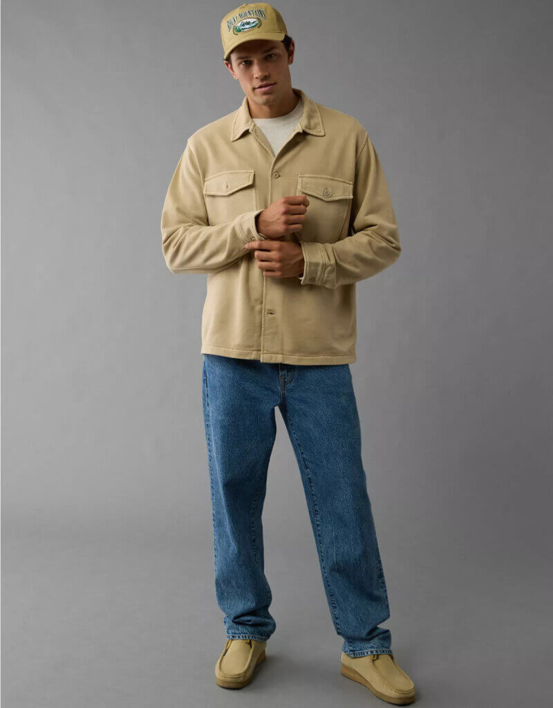 Image from American Eagle website for the vegan shirt jackets article